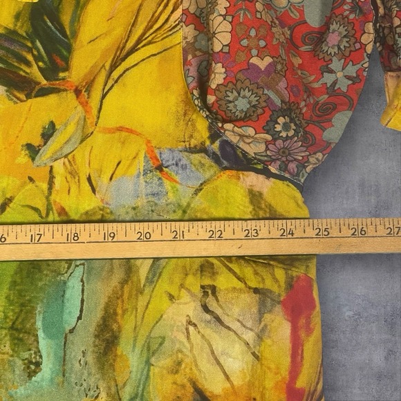 John Mark Mixed Media Button Front Tunic Blouse Womens 1X Artsy Floral Boho - Picture 7 of 10